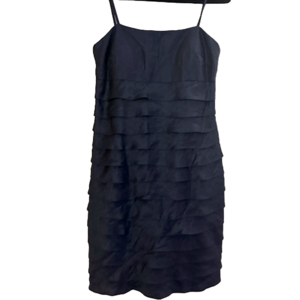 Jessica Howard Navy Blue Pleated Ruffle Sleeveless Spaghetti Strap Dress Sz 12
